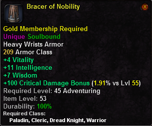 In-game tooltip for Bracer of Nobility