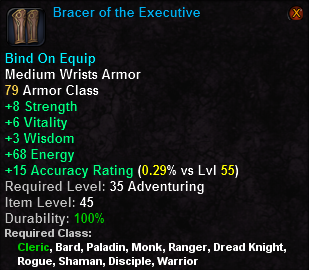 In-game tooltip for Bracer of the Executive