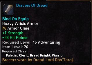 In-game tooltip for Bracers Of Dread