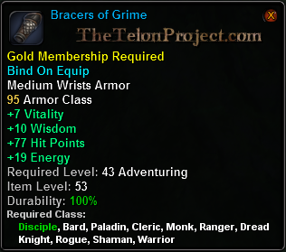 In-game tooltip for Bracers of Grime