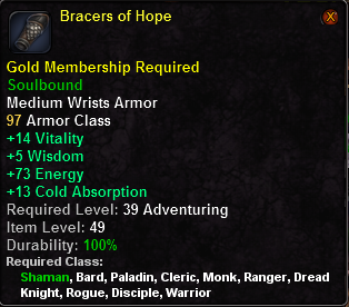In-game tooltip for Bracers of Hope