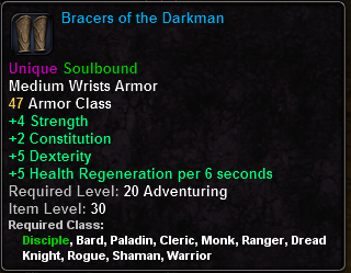 In-game tooltip for Bracers of the Darkman
