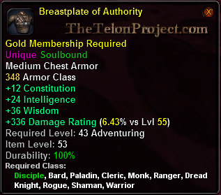 In-game tooltip for Breastplate of Authority