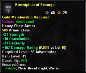 In-game tooltip for Breastplate of Scourge