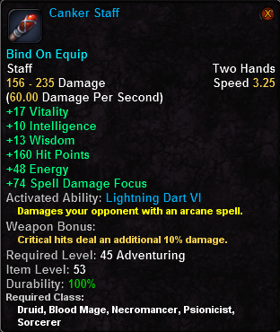 In-game tooltip for Canker Staff