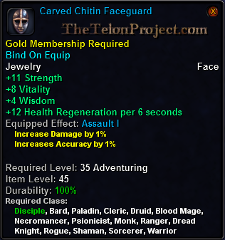 In-game tooltip for Carved Chitin Faceguard