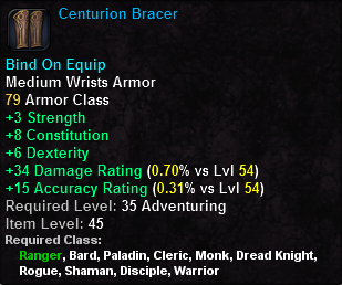 In-game tooltip for Centurion Bracer