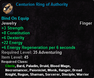 In-game tooltip for Centurion Ring of Authority