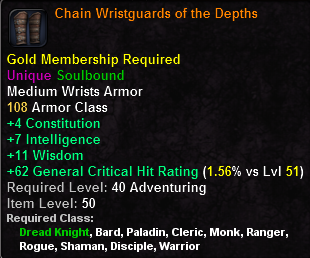 In-game tooltip for Chain Wristguards of the Depths