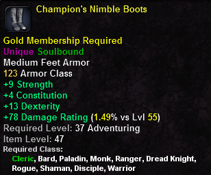 In-game tooltip for Champion s Nimble Boots