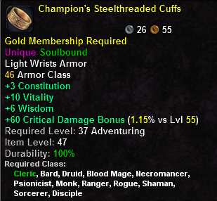 In-game tooltip for Champion s Steelthreaded Cuffs