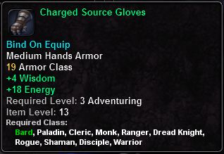In-game tooltip for Charged Source Gloves