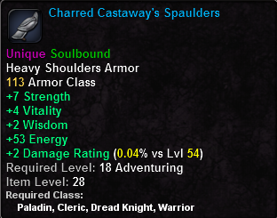 In-game tooltip for Charred Castaway s Spaulders
