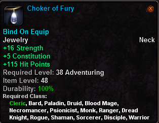 In-game tooltip for Choker of Fury