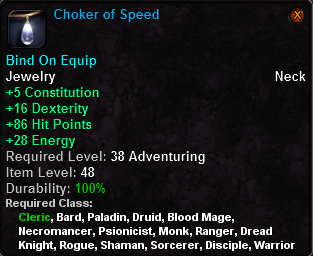 In-game tooltip for Choker of Speed