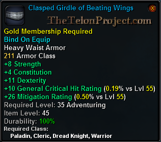 In-game tooltip for Clasped Girdle of Beating Wings
