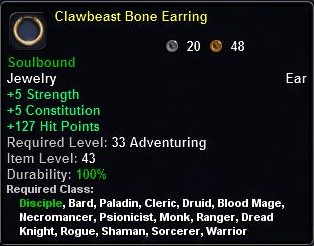 In-game tooltip for Clawbeast Bone Earring