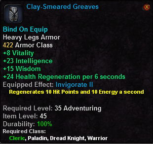 In-game tooltip for Clay Smeared Greaves