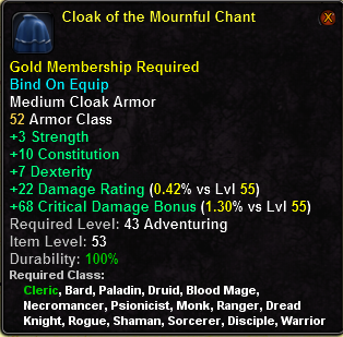 In-game tooltip for Cloak of the Mournful Chant