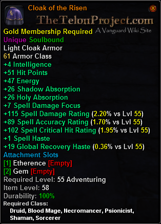 In-game tooltip for Cloak of the Risen