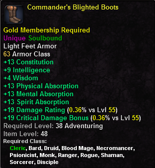 In-game tooltip for Commander's Blighted Boots