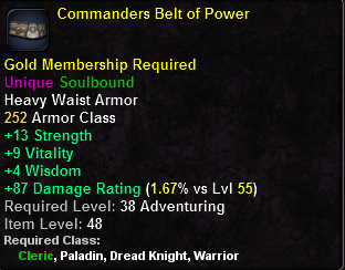 In-game tooltip for Commanders Belt of Power