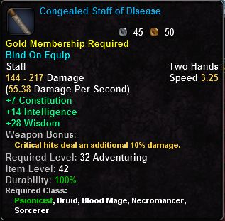 In-game tooltip for Congealed Staff of Disease