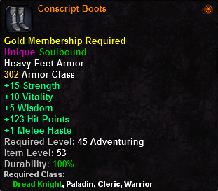 In-game tooltip for Conscript Boots