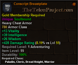 In-game tooltip for Conscript Breastplate