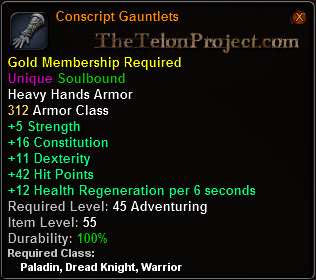 In-game tooltip for Conscript Gauntlets