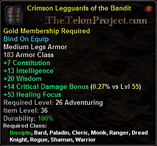 In-game tooltip for Crimson Legguards of the Bandit