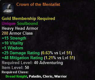In-game tooltip for Crown of the Mentalist