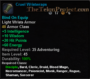 In-game tooltip for Cruel Wristwraps