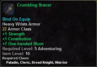 In-game tooltip for Crumbling Bracer