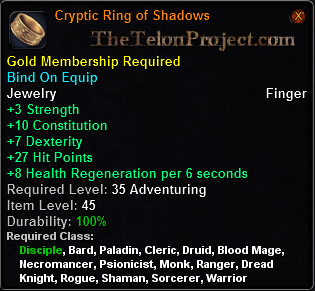 In-game tooltip for Cryptic Ring of Shadows