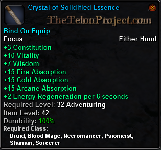 In-game tooltip for Crystal of Solidified Essence