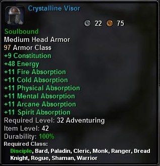 In-game tooltip for Crystalline Visor