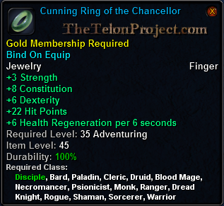 In-game tooltip for Cunning Ring of the Chancellor