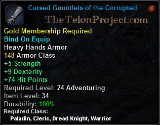 In-game tooltip for Cursed Gauntlets of the Corrupted