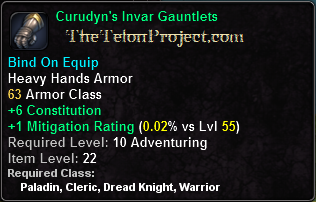 In-game tooltip for Curudyn's Invar Gauntlets