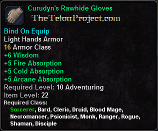 In-game tooltip for Curudyn's Rawhide Gloves