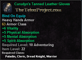In-game tooltip for Curudyn's Tanned Leather Gloves