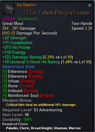In-game tooltip for Da Basher