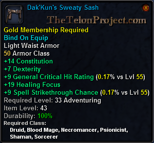 In-game tooltip for Dak'kun's Sweaty Sash