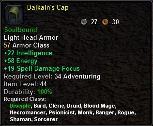 In-game tooltip for Dalkain's Cap