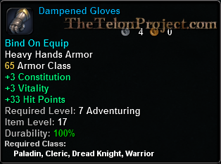 In-game tooltip for Dampened Gloves
