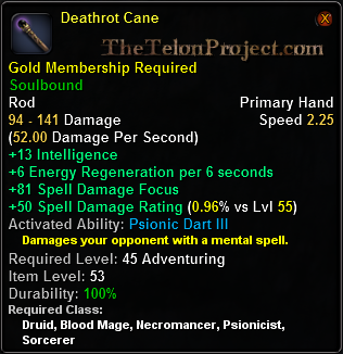 In-game tooltip for Deathrot Cane