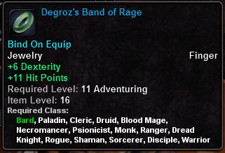 In-game tooltip for Degroz's Band of Rage