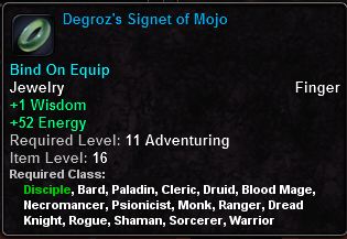 In-game tooltip for Degroz's Signet of Mojo
