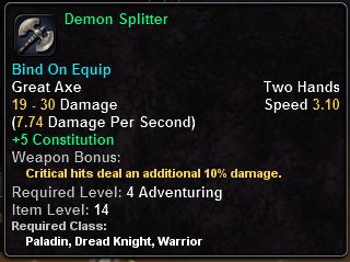 In-game tooltip for Demon Splitter